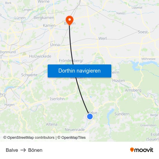 Balve to Bönen map