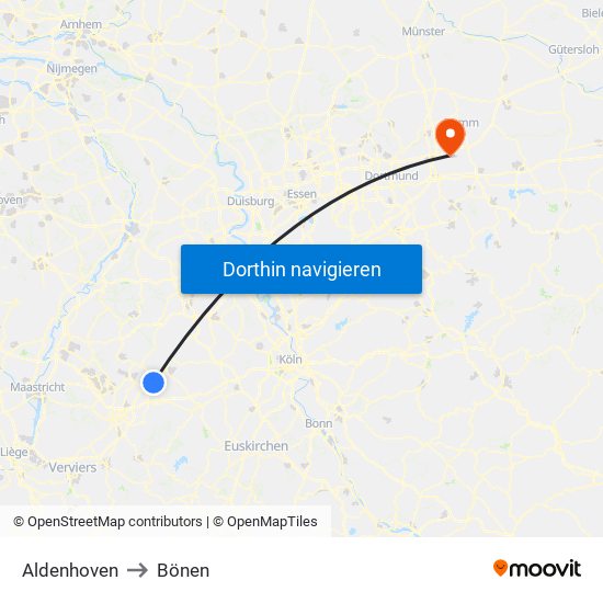 Aldenhoven to Bönen map