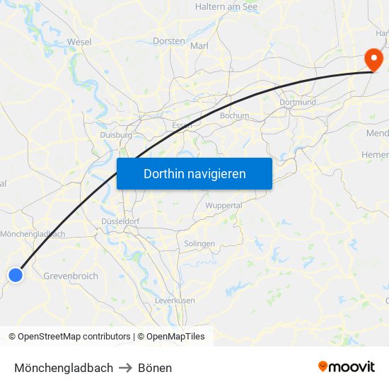 Mönchengladbach to Bönen map