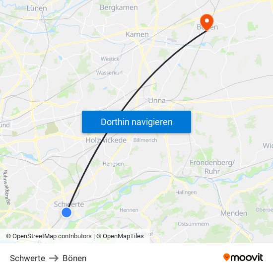 Schwerte to Bönen map