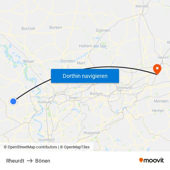 Rheurdt to Bönen map