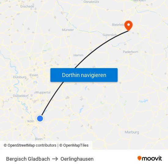 Bergisch Gladbach to Oerlinghausen map