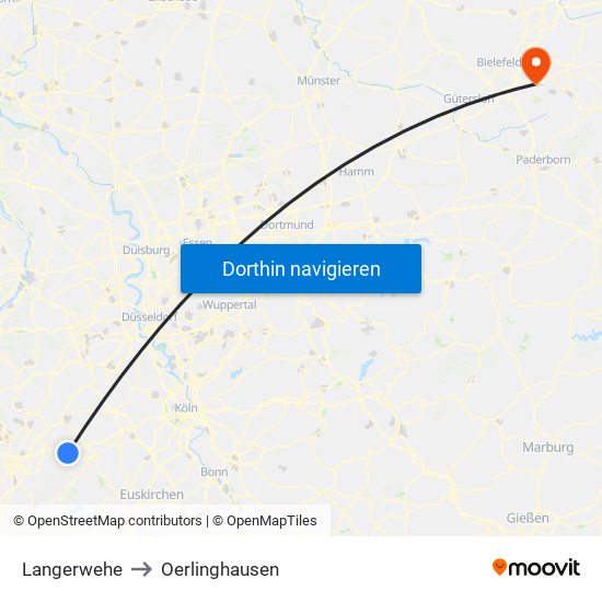 Langerwehe to Oerlinghausen map