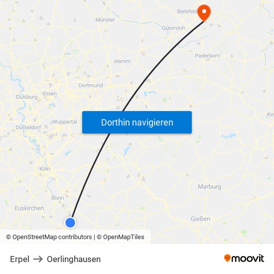 Erpel to Oerlinghausen map