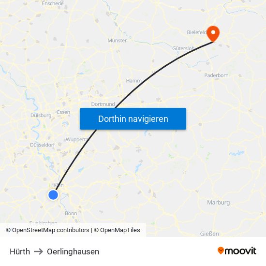 Hürth to Oerlinghausen map