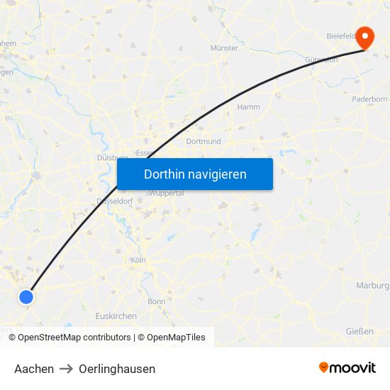 Aachen to Oerlinghausen map