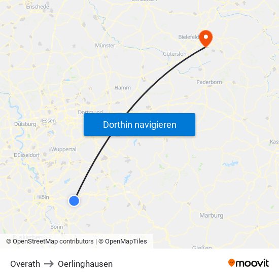 Overath to Oerlinghausen map