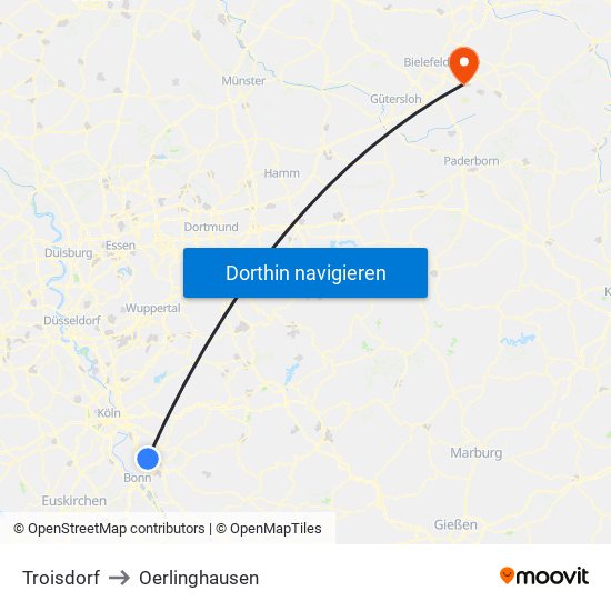 Troisdorf to Oerlinghausen map