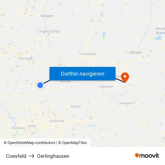 Coesfeld to Oerlinghausen map