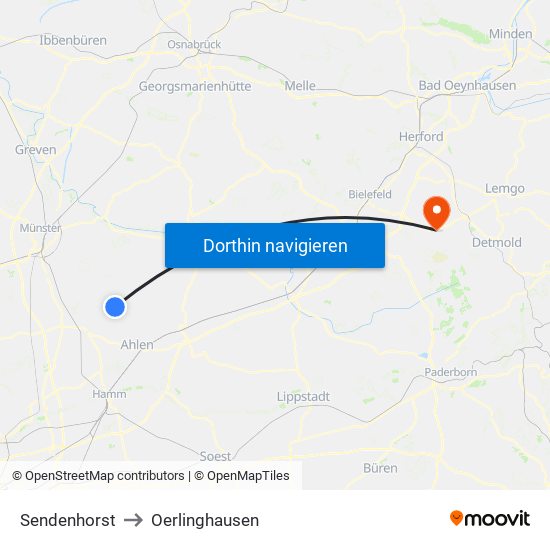 Sendenhorst to Oerlinghausen map