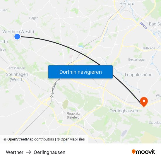 Werther to Oerlinghausen map