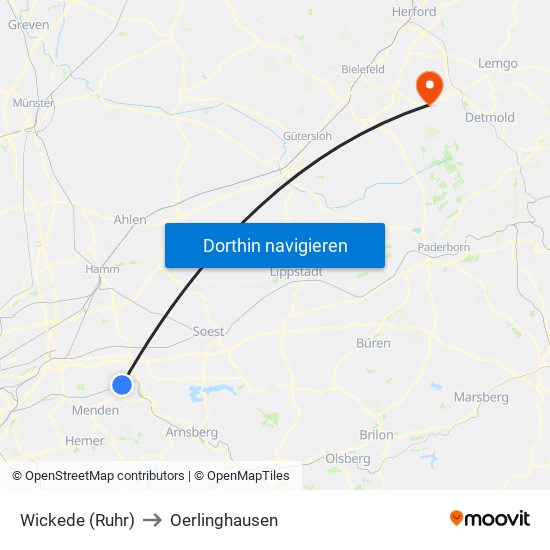 Wickede (Ruhr) to Oerlinghausen map