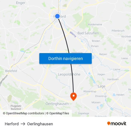 Herford to Oerlinghausen map