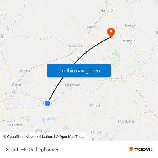 Soest to Oerlinghausen map