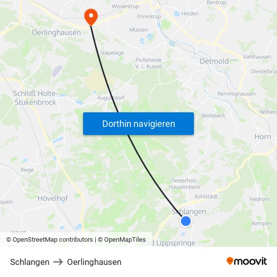 Schlangen to Oerlinghausen map