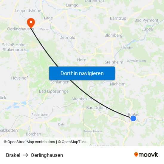 Brakel to Oerlinghausen map