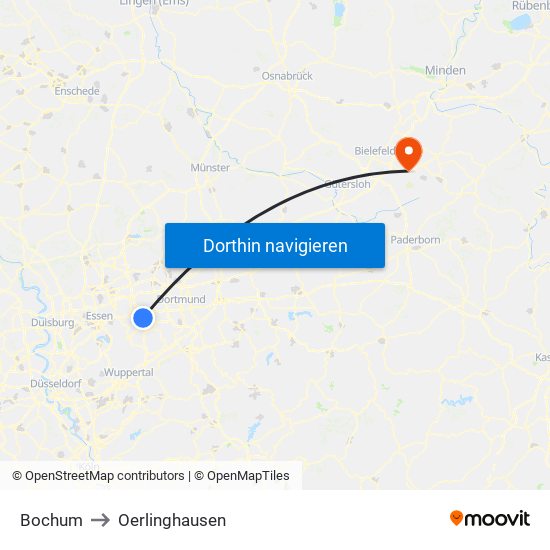 Bochum to Oerlinghausen map