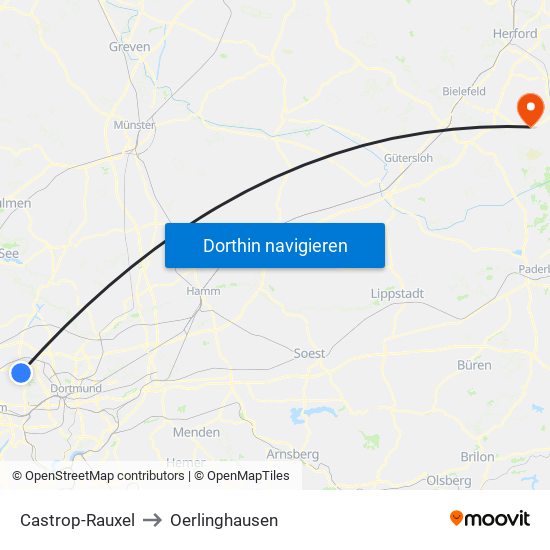 Castrop-Rauxel to Oerlinghausen map