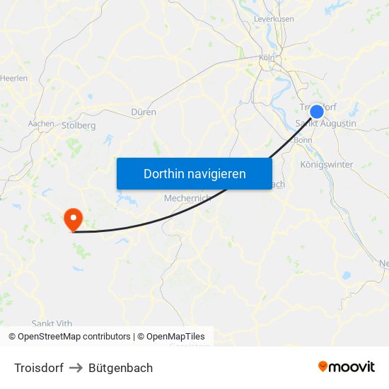 Troisdorf to Bütgenbach map