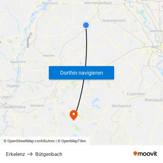 Erkelenz to Bütgenbach map