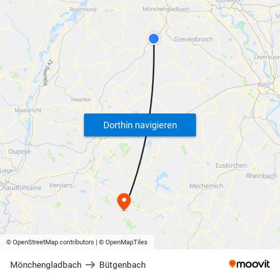 Mönchengladbach to Bütgenbach map