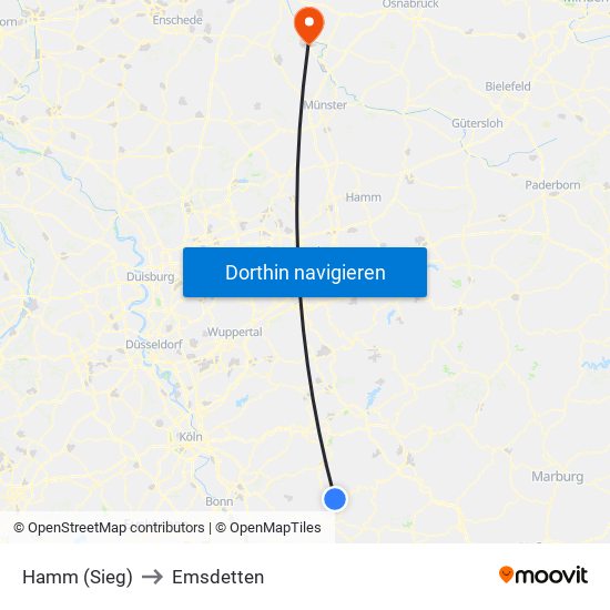 Hamm (Sieg) to Emsdetten map