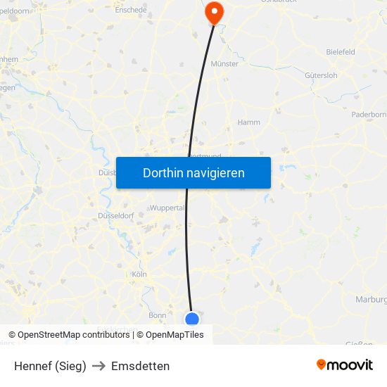 Hennef (Sieg) to Emsdetten map