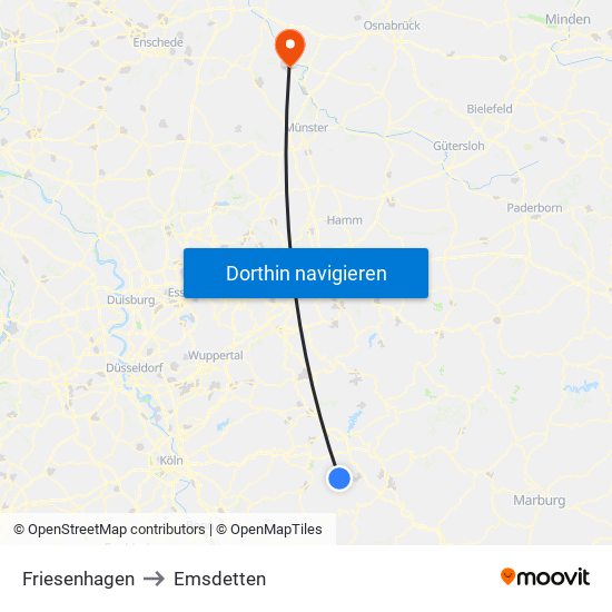 Friesenhagen to Emsdetten map