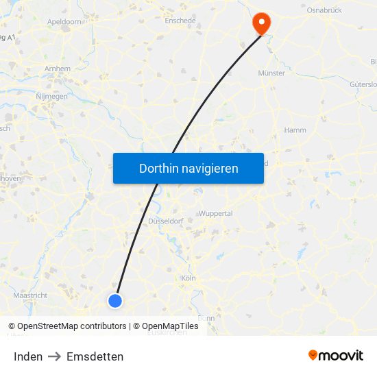 Inden to Emsdetten map