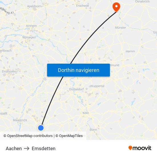 Aachen to Emsdetten map