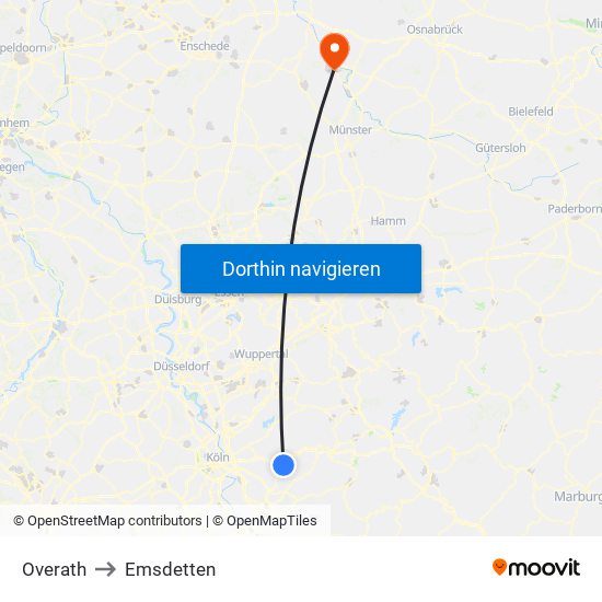 Overath to Emsdetten map