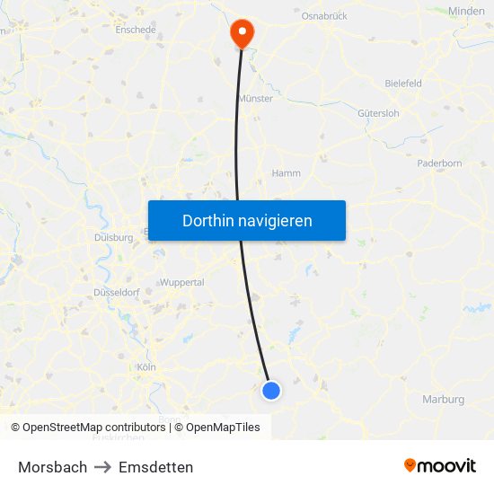 Morsbach to Emsdetten map