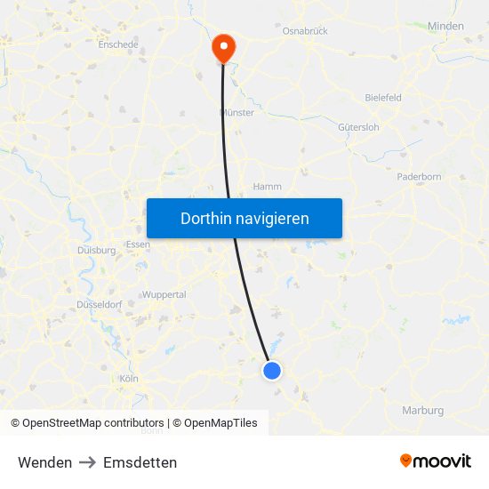 Wenden to Emsdetten map