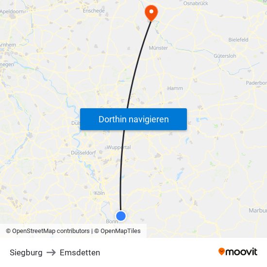 Siegburg to Emsdetten map