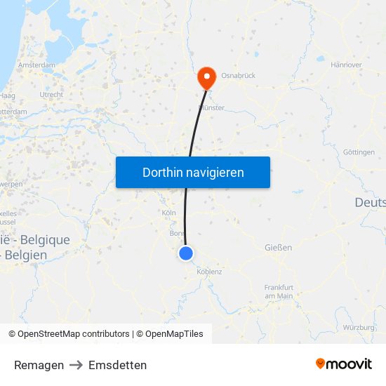 Remagen to Emsdetten map