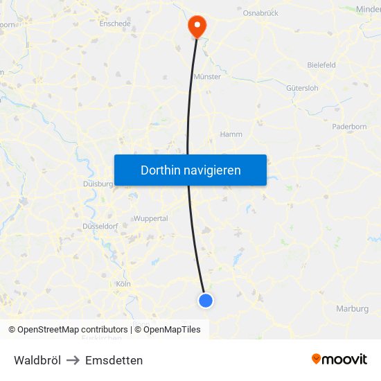 Waldbröl to Emsdetten map