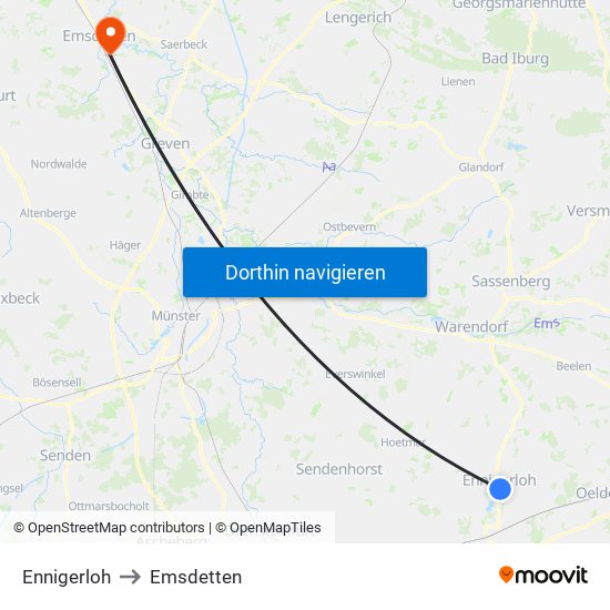 Ennigerloh to Emsdetten map