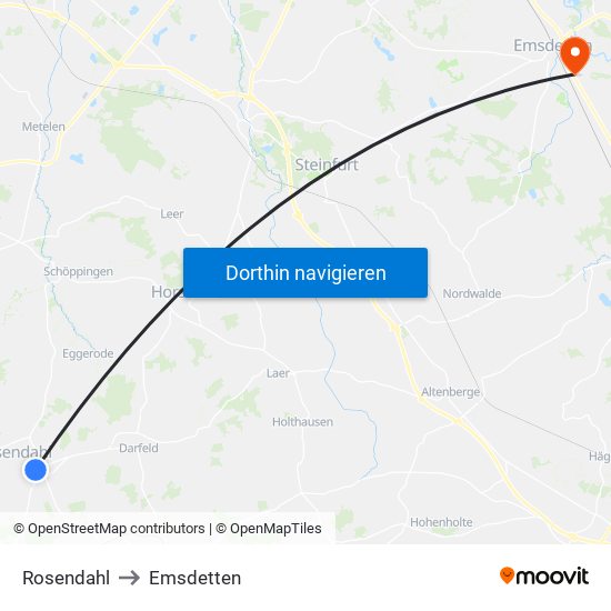 Rosendahl to Emsdetten map