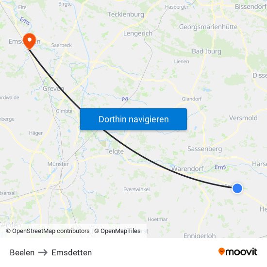 Beelen to Emsdetten map