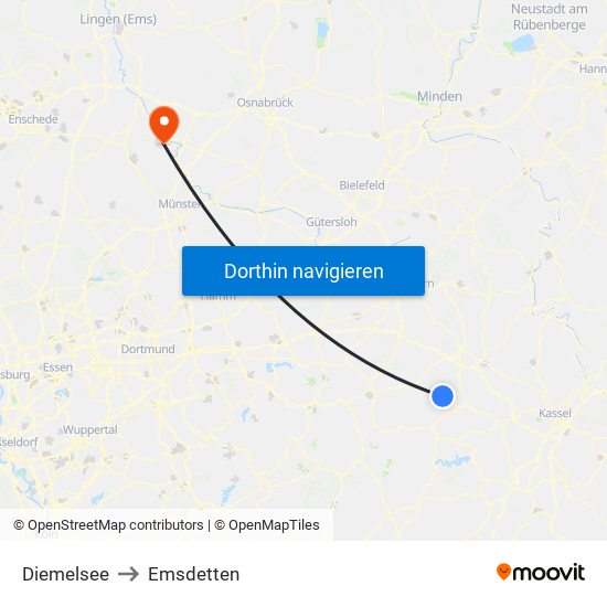 Diemelsee to Emsdetten map