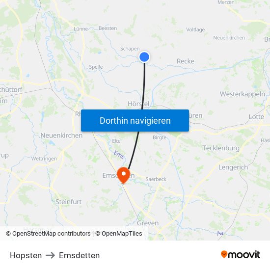 Hopsten to Emsdetten map