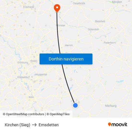 Kirchen (Sieg) to Emsdetten map