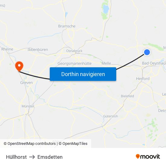 Hüllhorst to Emsdetten map