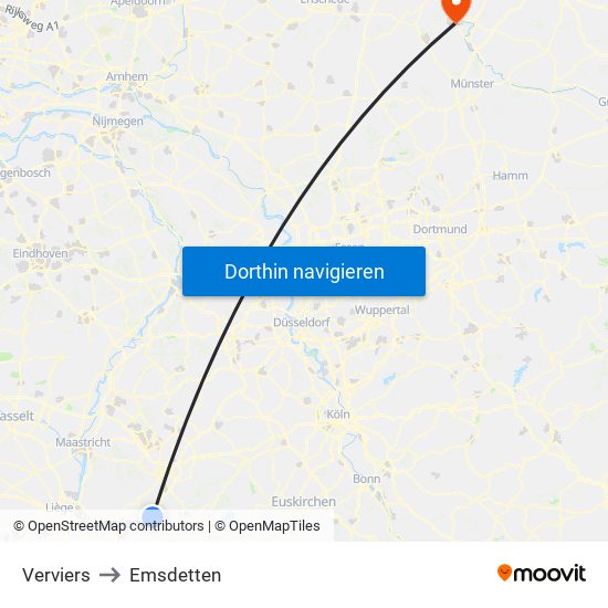 Verviers to Emsdetten map