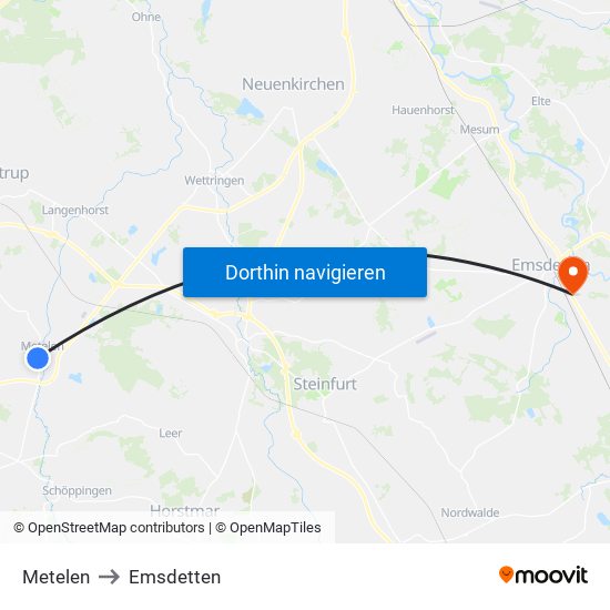 Metelen to Emsdetten map