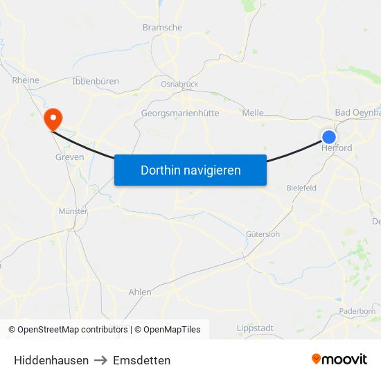 Hiddenhausen to Emsdetten map