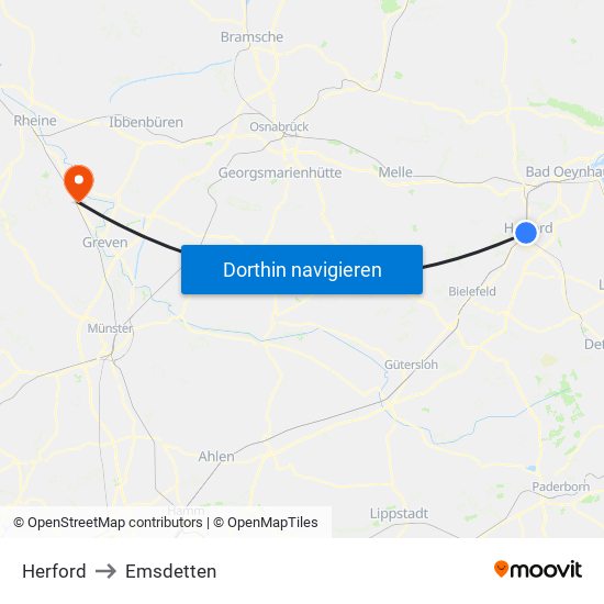 Herford to Emsdetten map