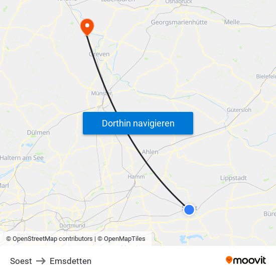 Soest to Emsdetten map