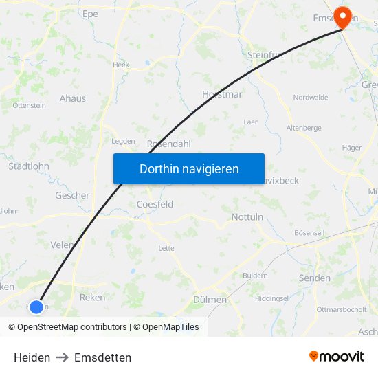 Heiden to Emsdetten map