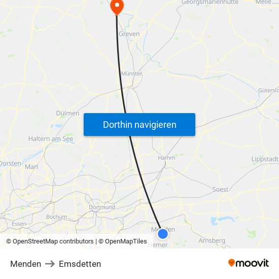Menden to Emsdetten map